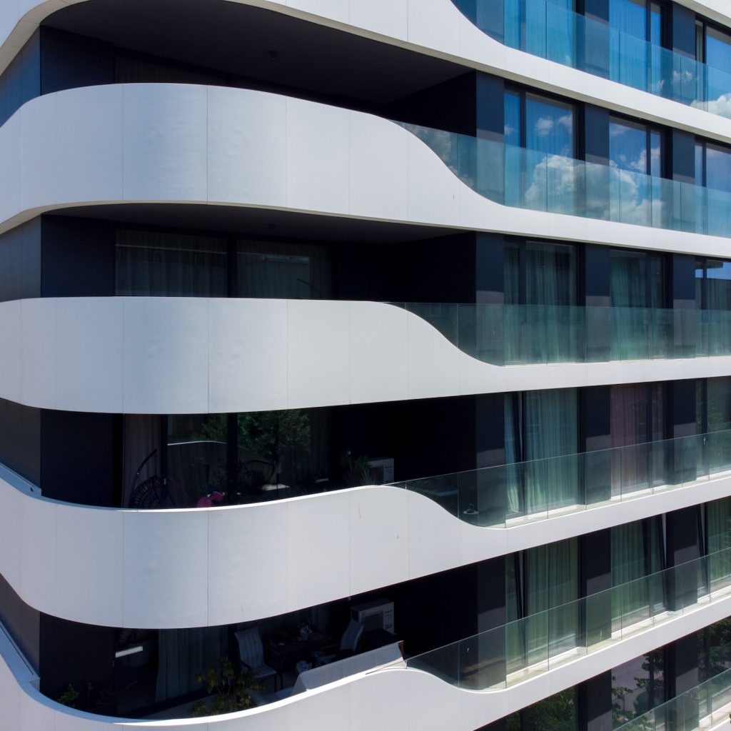 Facade of the new office building. Modern architecture, residential building